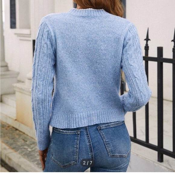 Sky blue sweater with ruffle detail - Picture 2 of 4